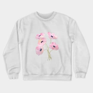 pink anemone  flowers watercolor and ink Crewneck Sweatshirt